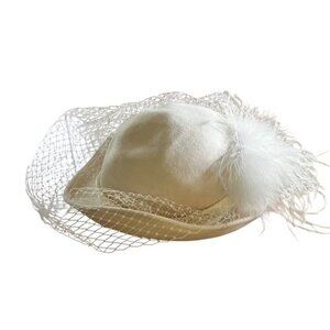 Vintage Miss Bierner Cream Colored Made in the USA Brimmed Hat with Netting